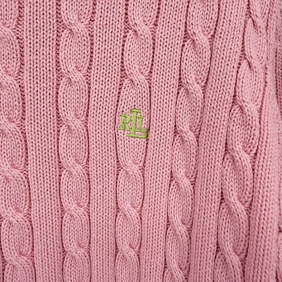 Lauren Ralph Lauren Pink Cable Knit Sweater Cotton RL Logo L Barbiecore Preppy - Picture 3 of 6